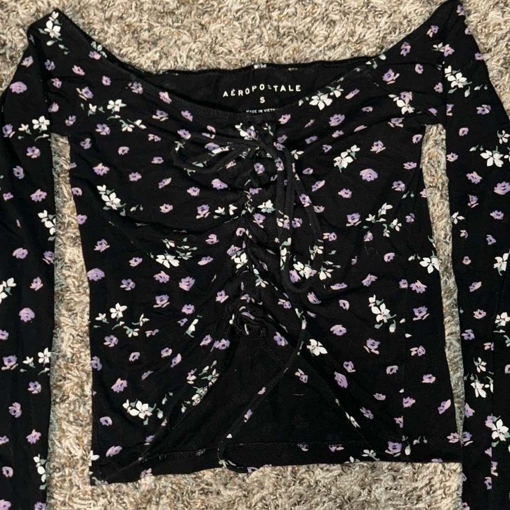 Aeropostale Flower Print Long Sleeve off the shoulders Crop Top